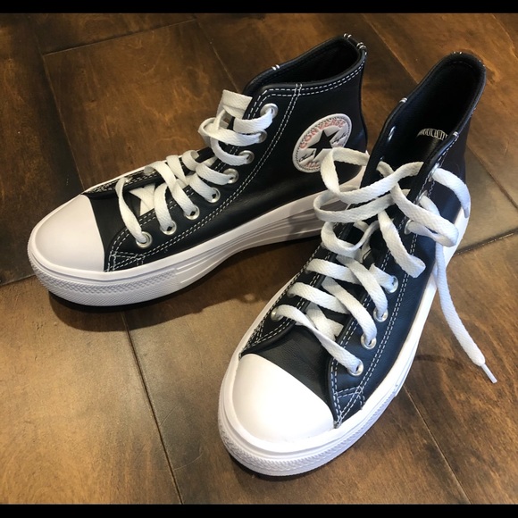 CONVERSE CHUCK TAYLOR MOVE PLATFORM HIGH TOP BLACK leather NEW - Picture 2 of 16